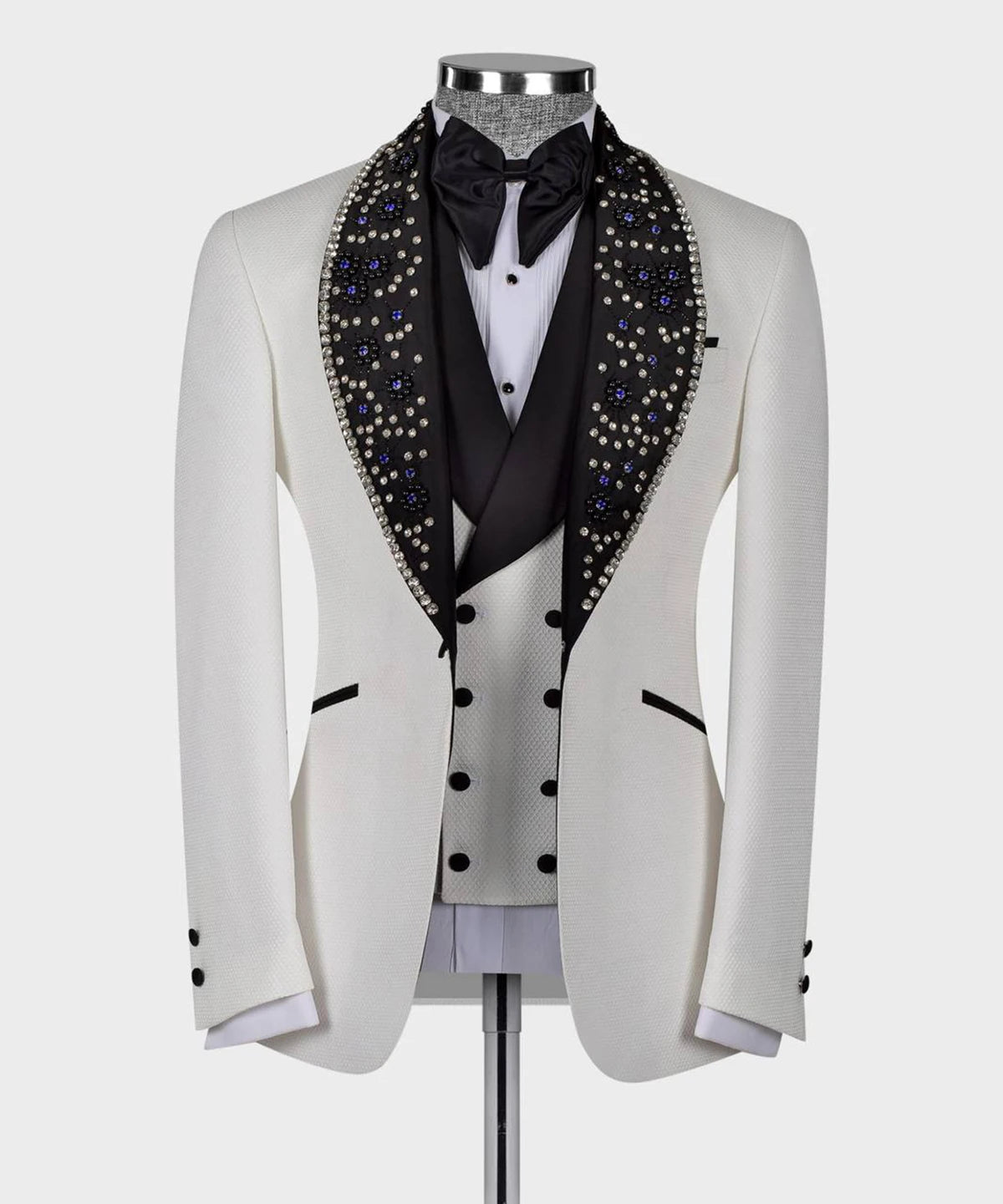 Luxury Men Wedding Jacket Shawl Lapel Slim Fit Suits For Male Crystal Beads 2 Pcs Coat Vest Custom Made
