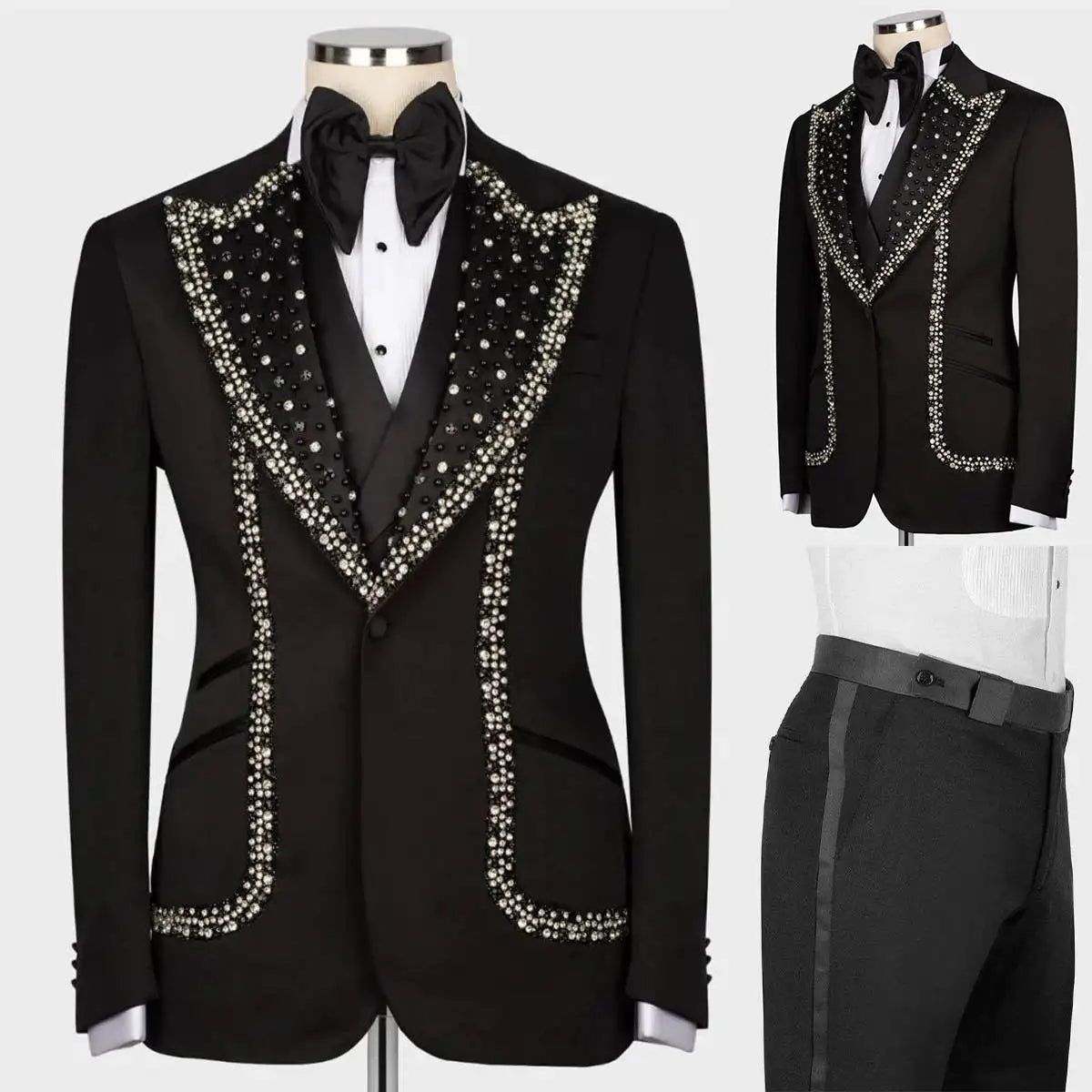 Trajes de boda de lujo para hombre, esmoquin de un solo pecho con solapa de pico de cristal, para novio, fiesta de negocios, 2 piezas, blazer y pantalones, hechos a medida