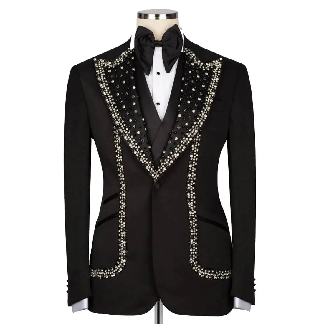 Trajes de boda de lujo para hombre, esmoquin de un solo pecho con solapa de pico de cristal, para novio, fiesta de negocios, 2 piezas, blazer y pantalones, hechos a medida