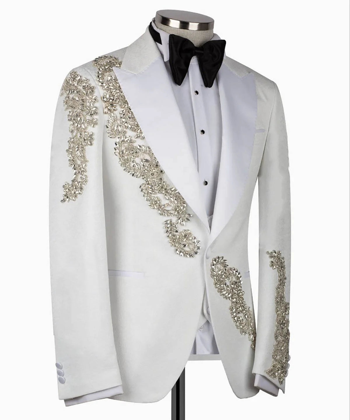 Trajes de boda de lujo para hombre, esmoquin de solapa con pico y botonadura sencilla con apliques de cristal, para fiesta de novio, 2 piezas, blazer y pantalones, traje personalizado.