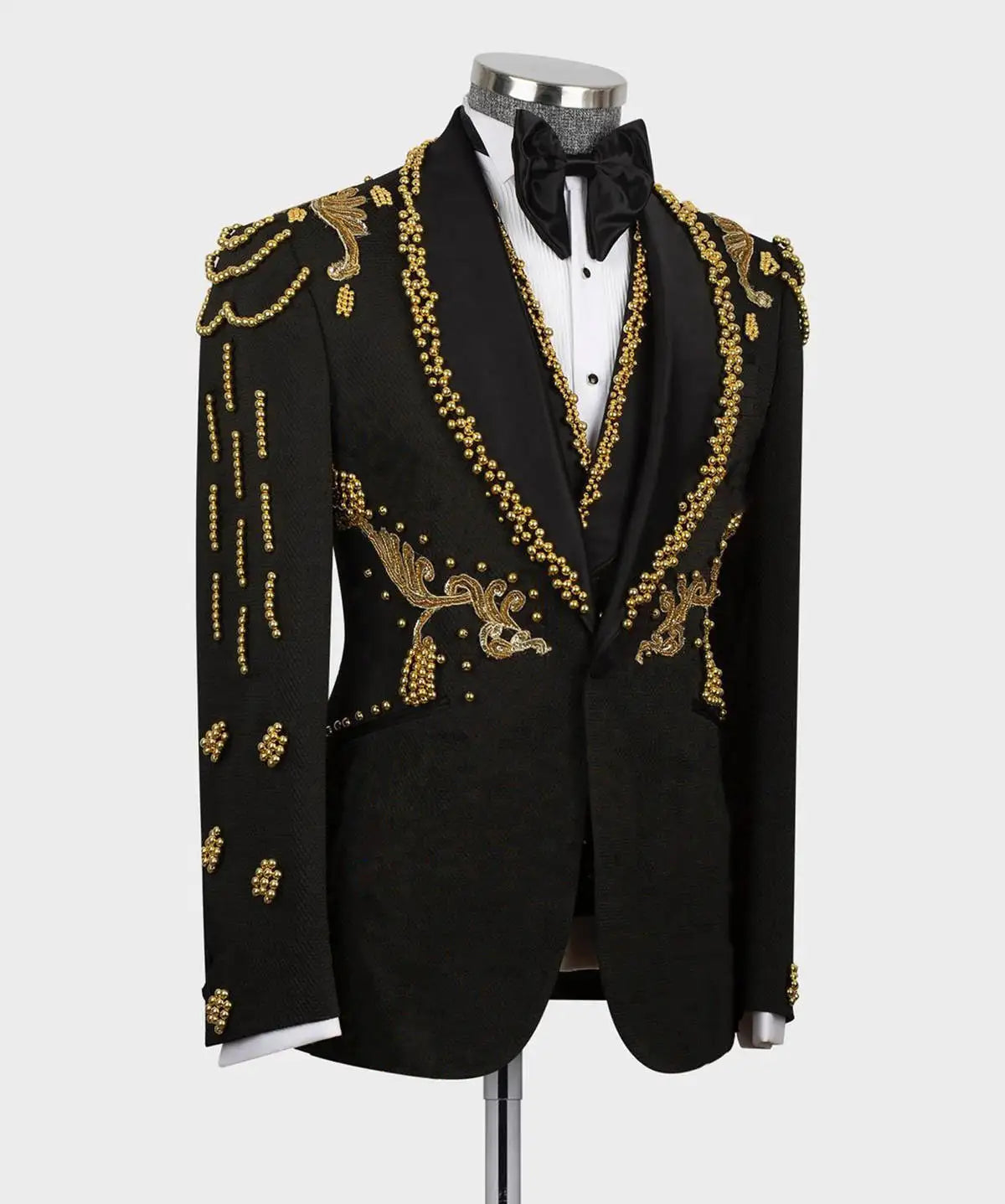 Luxury Men Wedding Suits Shawl Lapel Single Breasted Appliques Beads Tuxedos Groom Party 2 Pcs Blazer Vest Customized Made