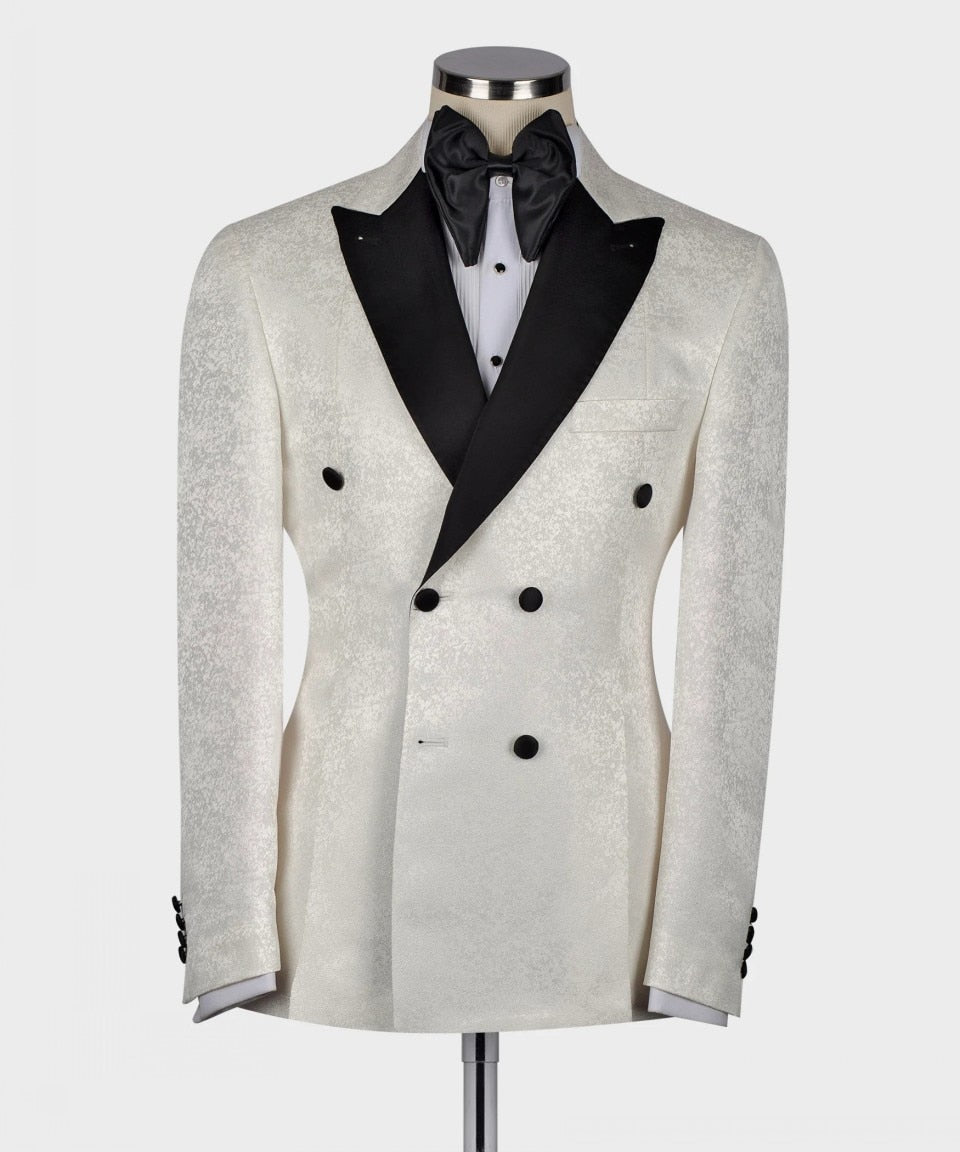 Costume de luxe pour homme, smoking de mariage blanc en jacquard, coupe slim, croisé, 2 pièces, blazer et pantalon, costume de soirée pour homme 