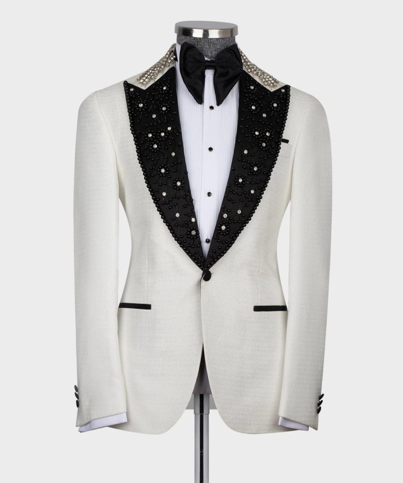 Costume de mariage de luxe pour homme, blazer, gilet et pantalon, 3 pièces, avec perles scintillantes, pour marié, smoking, bal de promo, fête 
