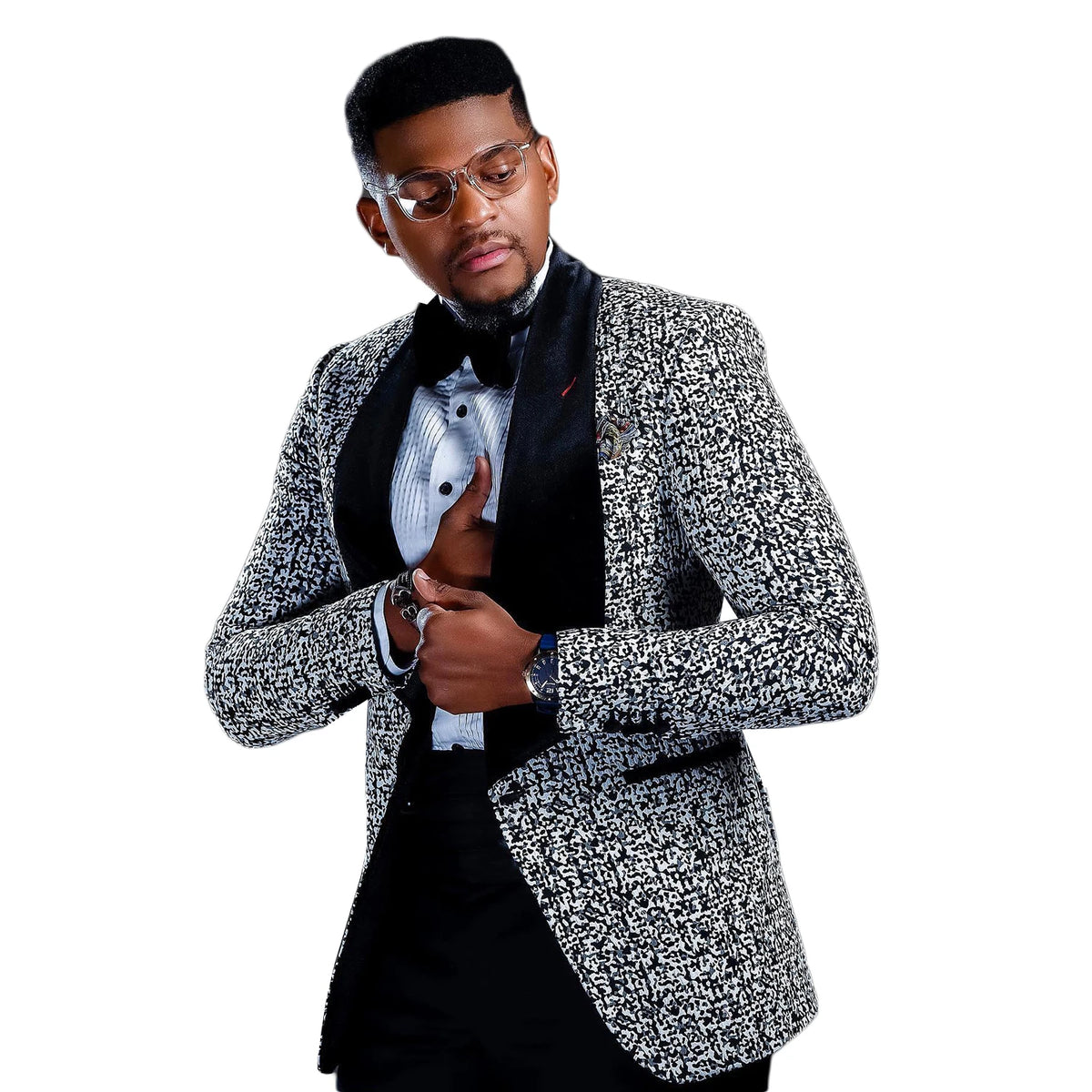 Luxury Men's Suits Tailored 2 Pieces Jacquard Blazer Pants One Button Wide Velvet Lapel Plus Size Tuxedo Custom Made Plus Size