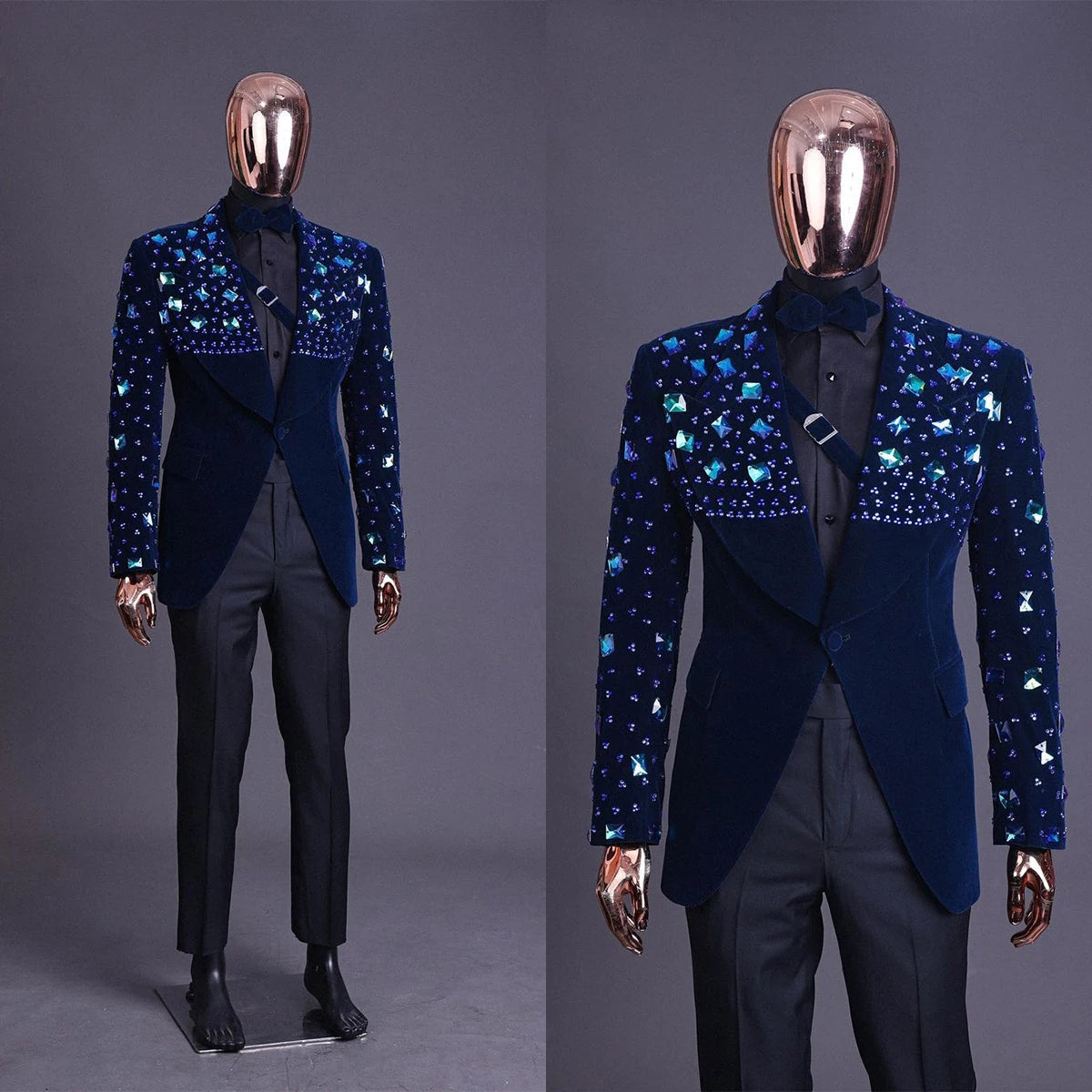 Glamorous Plus Size Velvet Blazer and Pants Set with Dazzling Beaded Accents for Weddings and Formal Events