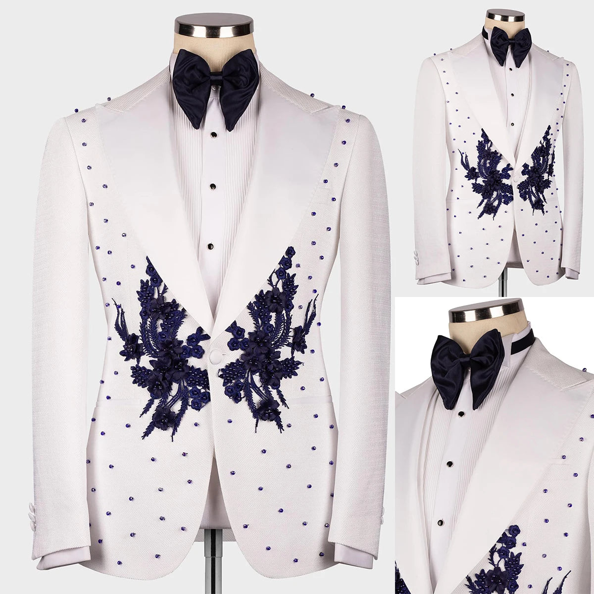 Trajes de lujo para hombre, a medida, de una pieza, blazer, un botón, solapa de pico, apliques de cuentas, para boda, formal, anfitrión, hecho a medida, talla grande 