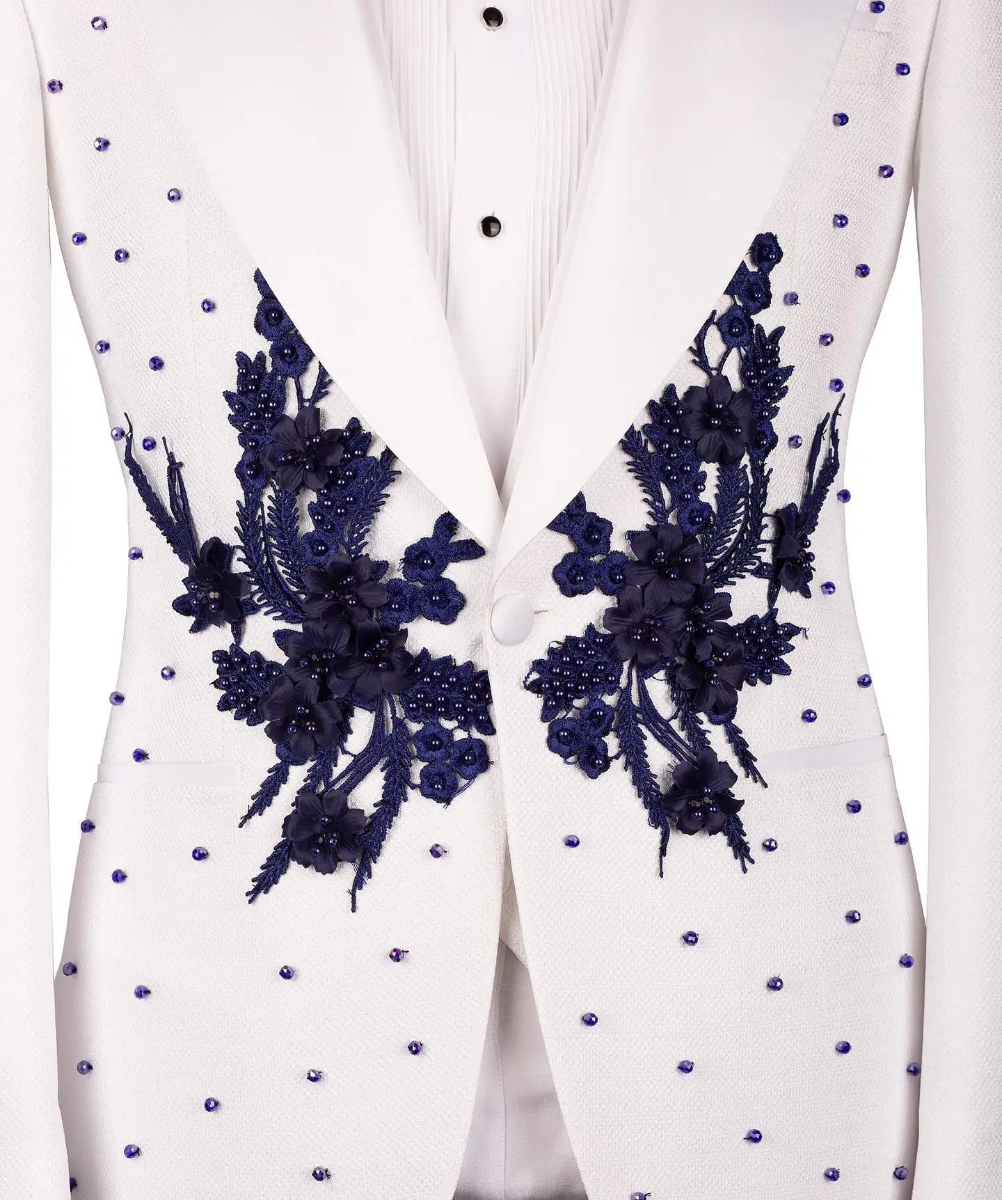 Trajes de lujo para hombre, a medida, de una pieza, blazer, un botón, solapa de pico, apliques de cuentas, para boda, formal, anfitrión, hecho a medida, talla grande 