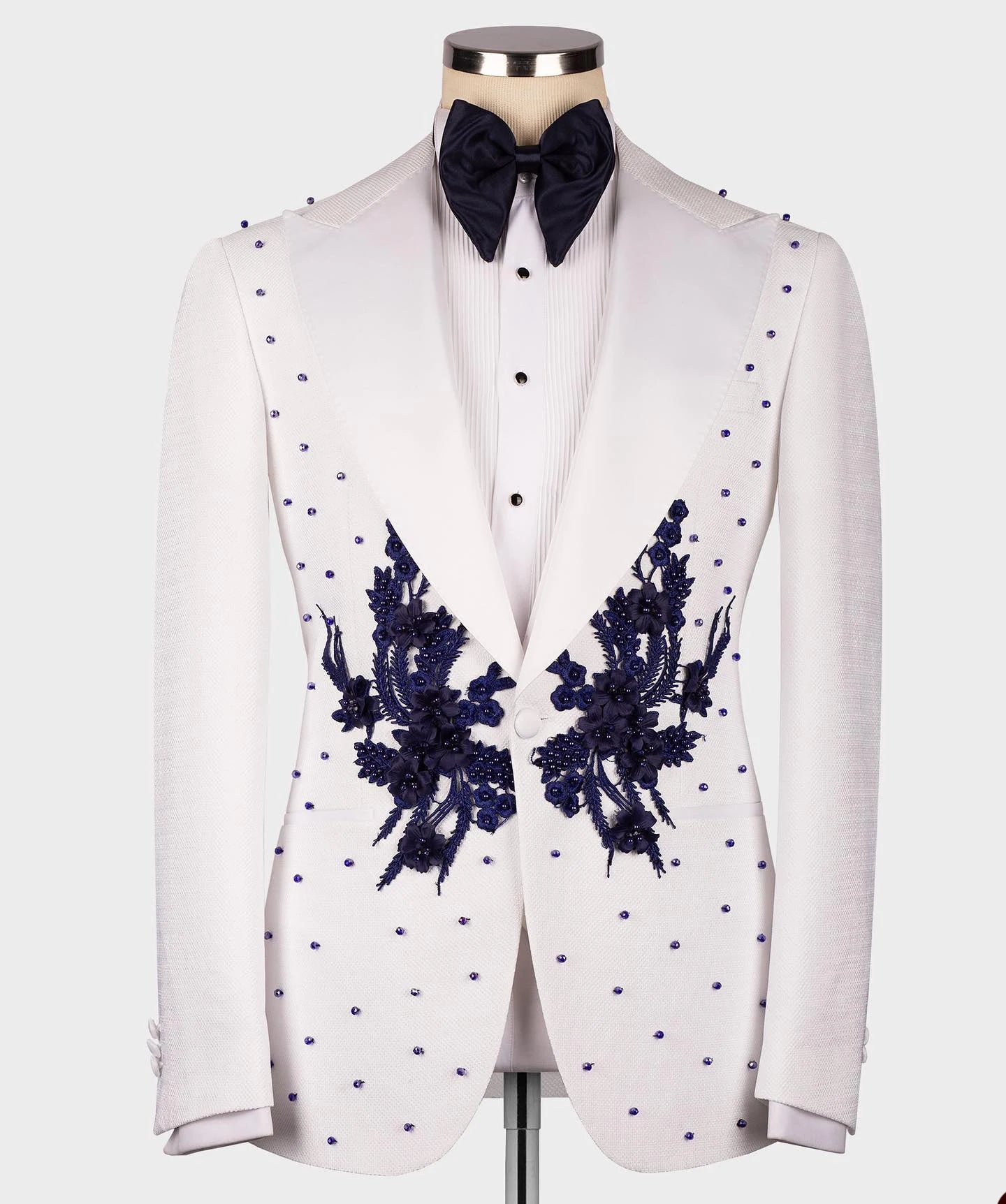 Trajes de lujo para hombre, a medida, de una pieza, blazer, un botón, solapa de pico, apliques de cuentas, para boda, formal, anfitrión, hecho a medida, talla grande 