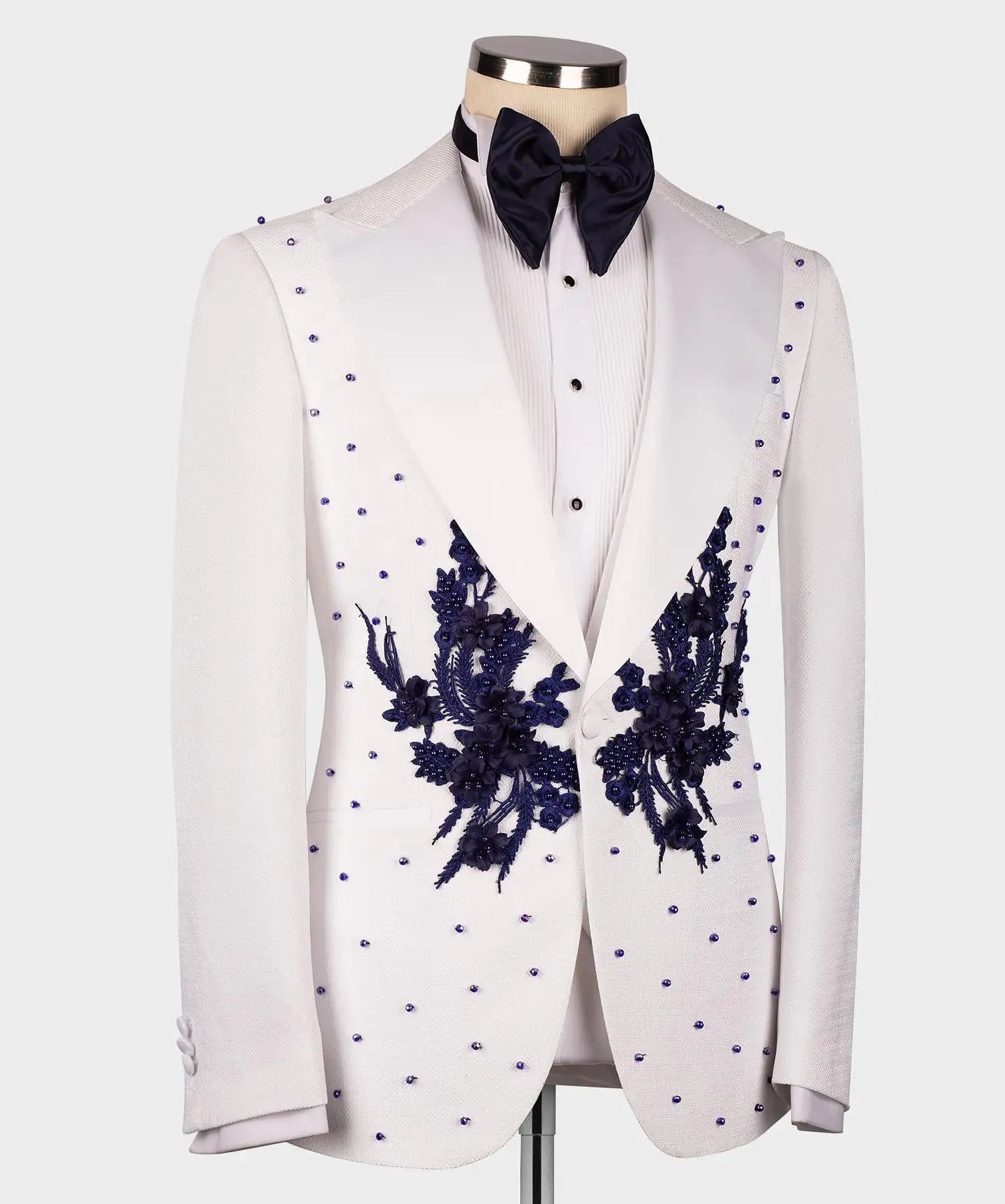 Trajes de lujo para hombre, a medida, de una pieza, blazer, un botón, solapa de pico, apliques de cuentas, para boda, formal, anfitrión, hecho a medida, talla grande 