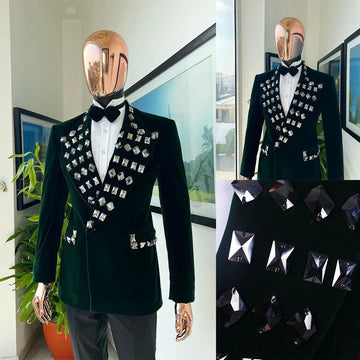 Costumes de mariage de luxe pour hommes, accessoires en strass, revers en pointe, tenue de marié, smoking de soirée, bal, personnalisé, 2 pièces, veste et pantalon 