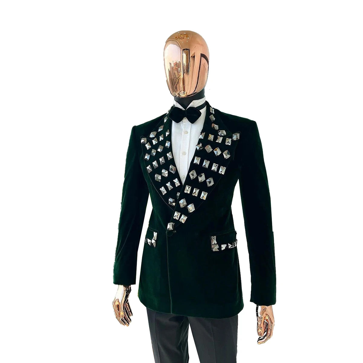 Trajes de boda de lujo para hombre, con accesorios de diamantes de imitación y solapa de pico, para novio, esmoquin de noche para graduación, chaqueta personalizada de 2 piezas con pantalón. 
