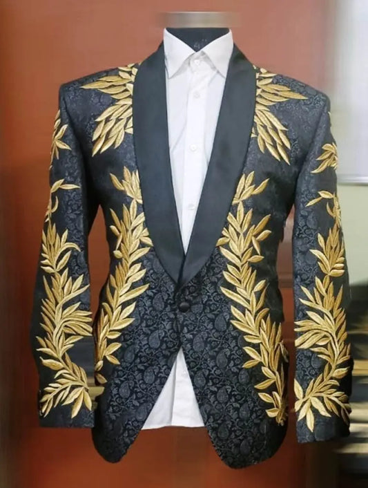 Luxury Men's Wedding Suits Shawl Lapel Tuxedos Embroidery 2 Pieces Business Groom Wear For Male Jacket With Pants Customize