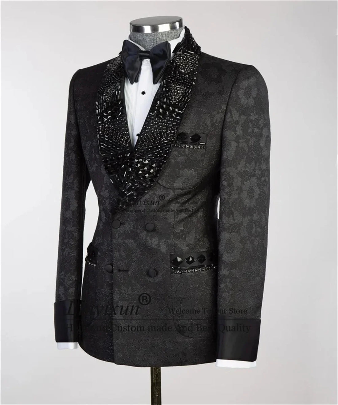 Metal Embellished Men SuitsPeaked Lapel Groom Tuxedos 2 Pieces Sets Party Prom Blazer Slim Fit Beadeds