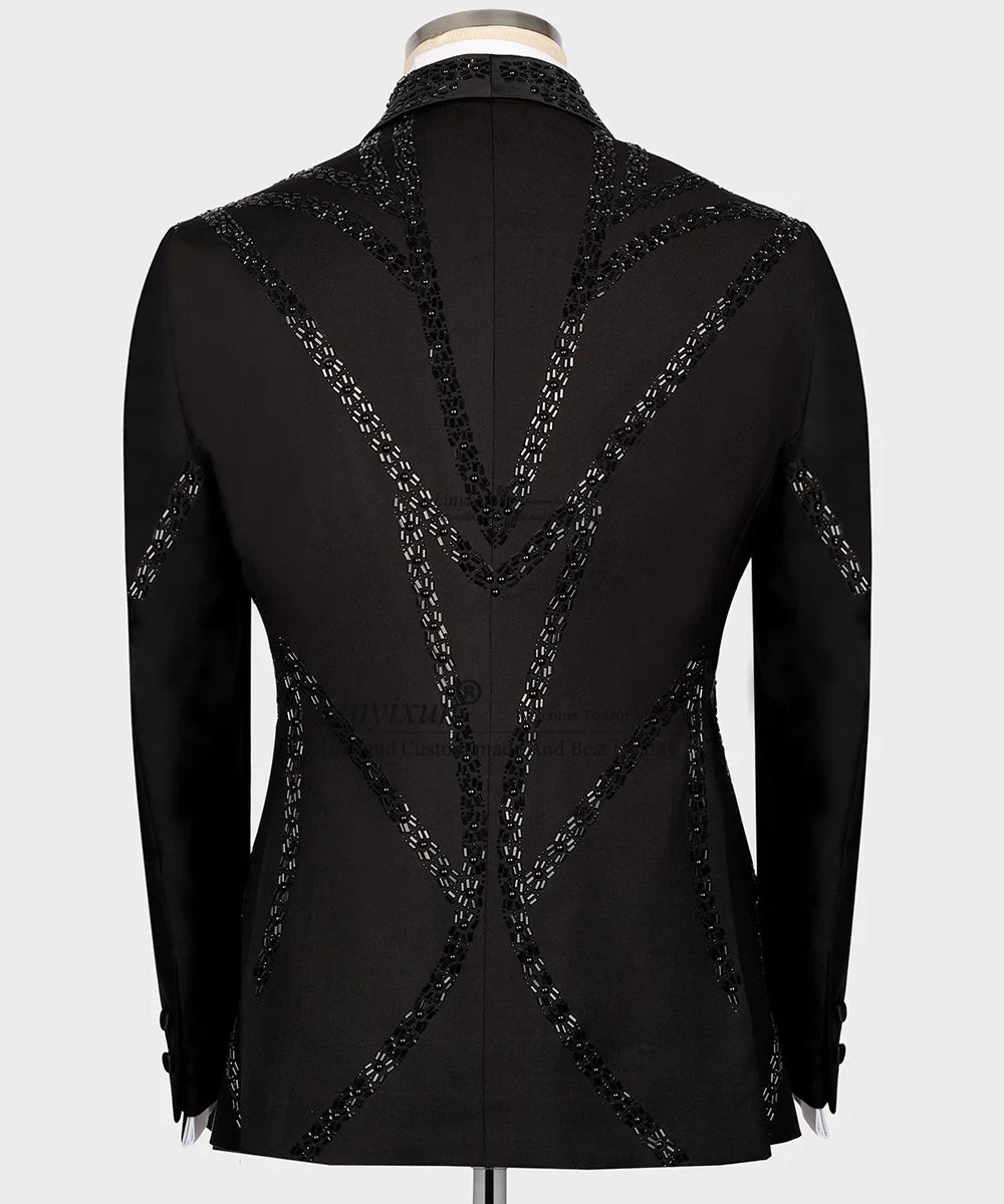 Esmoquin de lujo con adornos de joyería metálica para hombre, traje de 3 piezas para boda, novio, cena, fiesta, graduación, blazer, Ternos Completo 