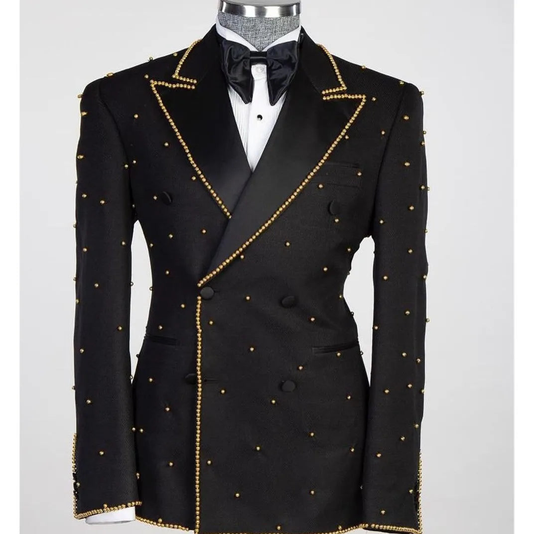 Luxury Men's Suits Tailored 2 Pieces Blazer Pants Double Breasted Satin Peaked Lapel Formal Plus Size Wedding Custom Made