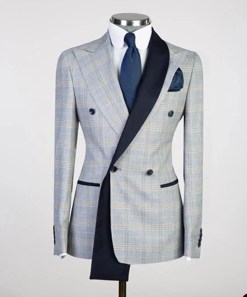 Blazer de smoking à carreaux croisé élégant pour homme, coupe slim, revers en pointe, sur mesure pour les mariés et les événements professionnels
