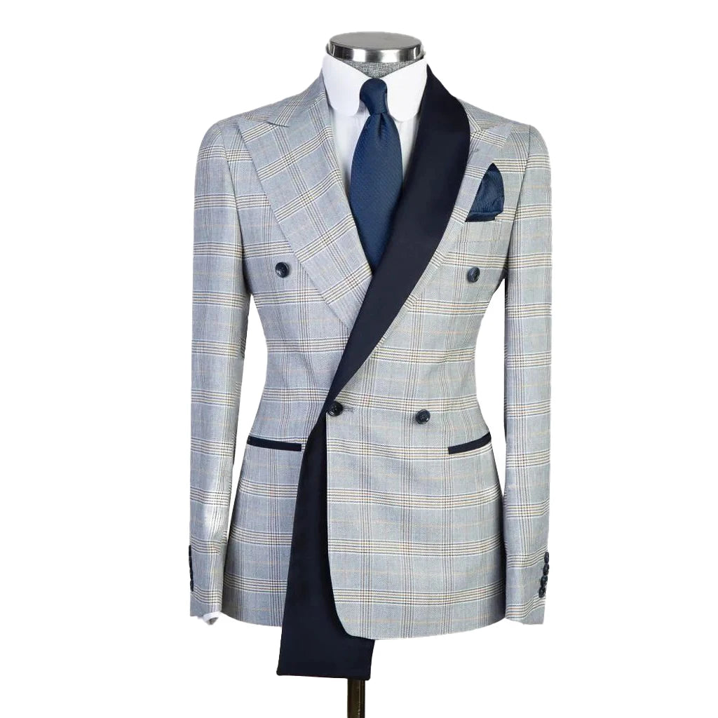Blazer de smoking à carreaux croisé élégant pour homme, coupe slim, revers en pointe, sur mesure pour les mariés et les événements professionnels