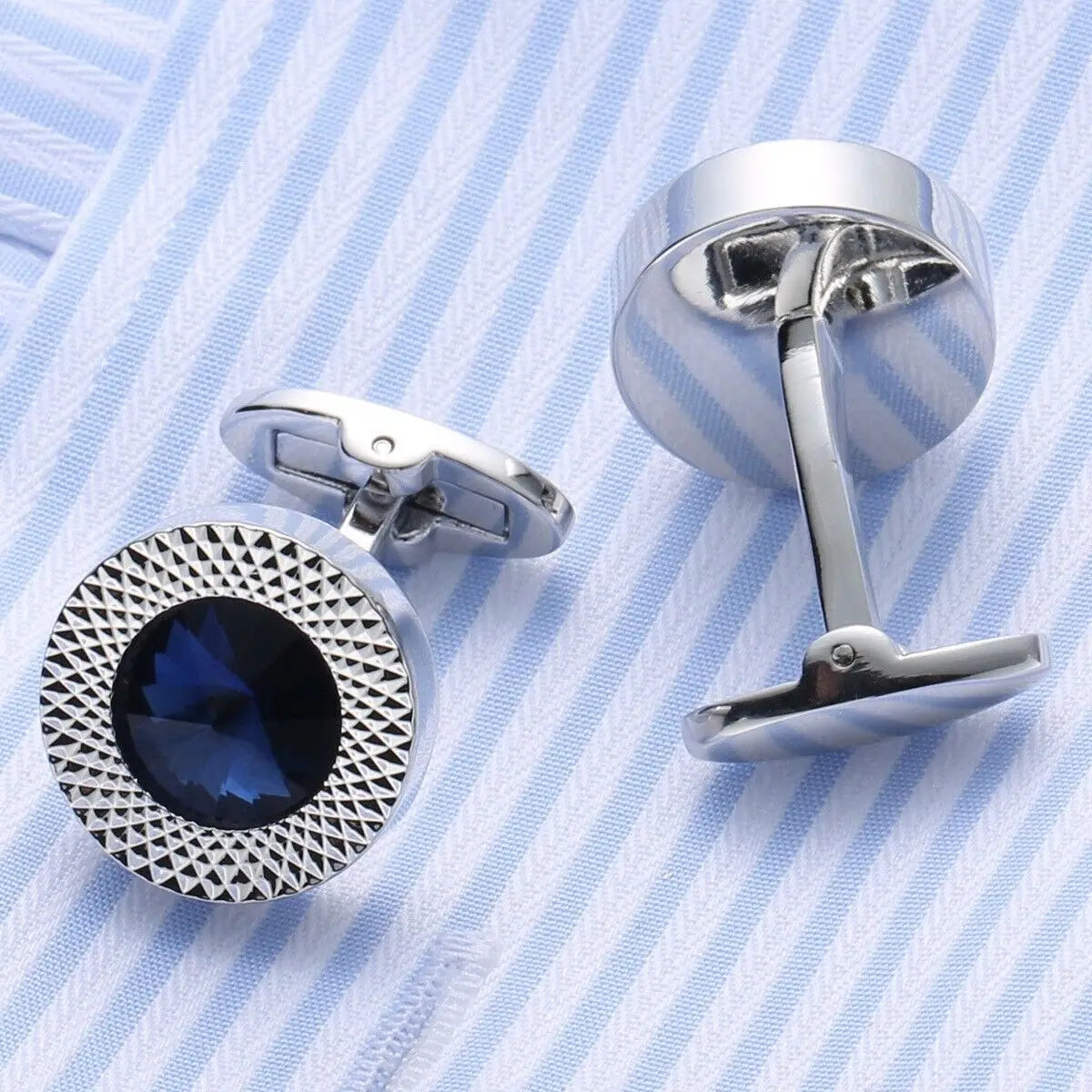 Boutons de manchette ronds de luxe en argent saphir, accessoire de manchette pour blazer et chemise de fête 