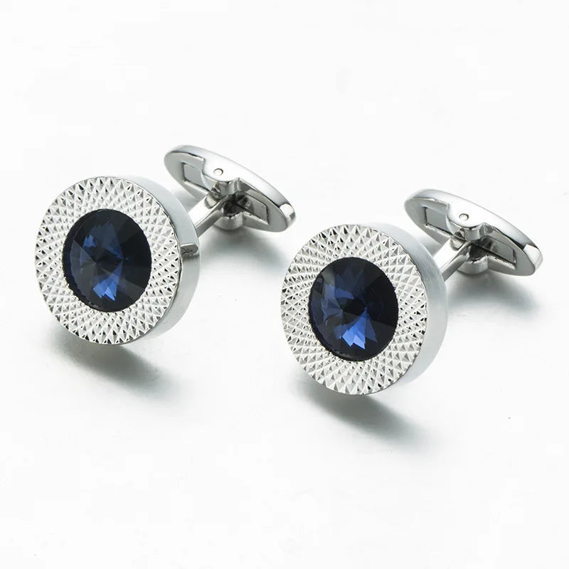 Boutons de manchette ronds de luxe en argent saphir, accessoire de manchette pour blazer et chemise de fête 