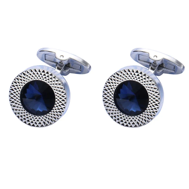 Boutons de manchette ronds de luxe en argent saphir, accessoire de manchette pour blazer et chemise de fête 