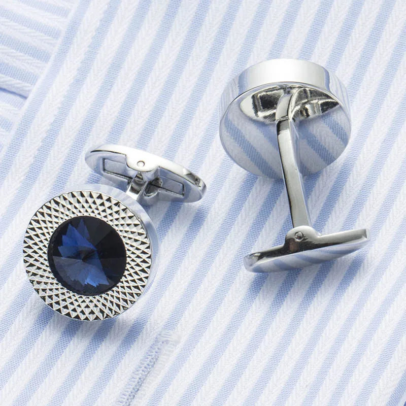 Boutons de manchette ronds de luxe en argent saphir, accessoire de manchette pour blazer et chemise de fête 