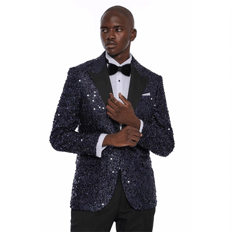 Traje de hombre con lentejuelas de lujo, conjunto de 2 piezas de blazer y pantalón, esmoquin formal para novio de boda, chaqueta brillante de 2 piezas, abrigo. 