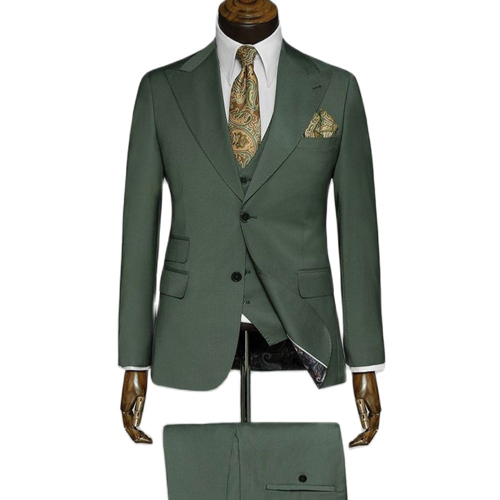 Traje de boda para hombre, color verde sólido, 3 piezas, chaqueta, pantalón, chaleco, corte entallado, para oficina y negocios 