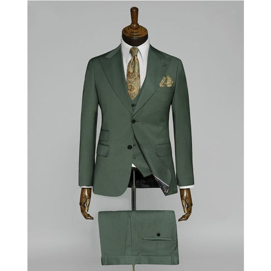 Solid Green Color 3Pcs Jacket Pants Vest Men's Wedding Suits Slim Fit Business Office Sets Blazer Trousers