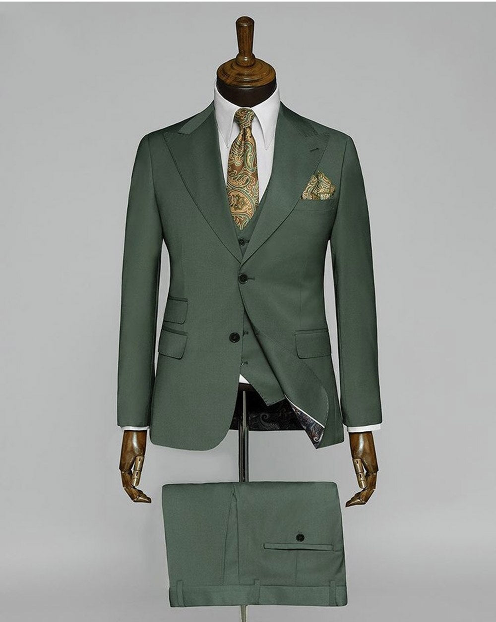 Traje de boda para hombre, color verde sólido, 3 piezas, chaqueta, pantalón, chaleco, corte entallado, para oficina y negocios 