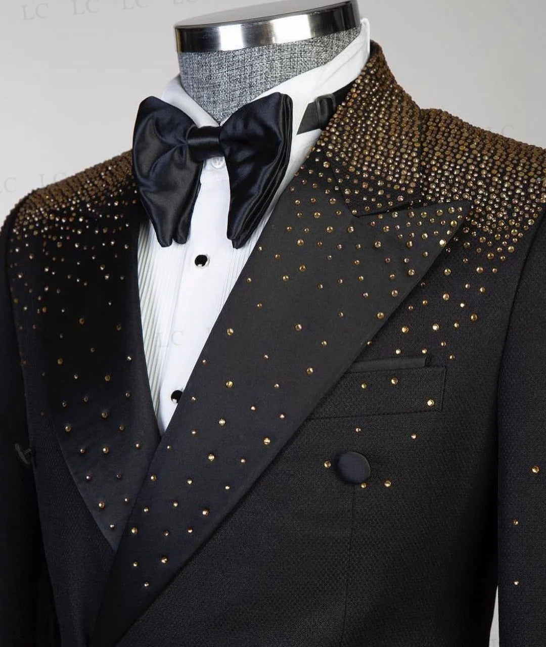 Élégant smoking perlé pour homme - Ensemble luxueux 2 pièces blazer et pantalon orné de cristaux - Parfait pour les mariages, les bals de fin d'année et les événements formels - Grande taille disponible