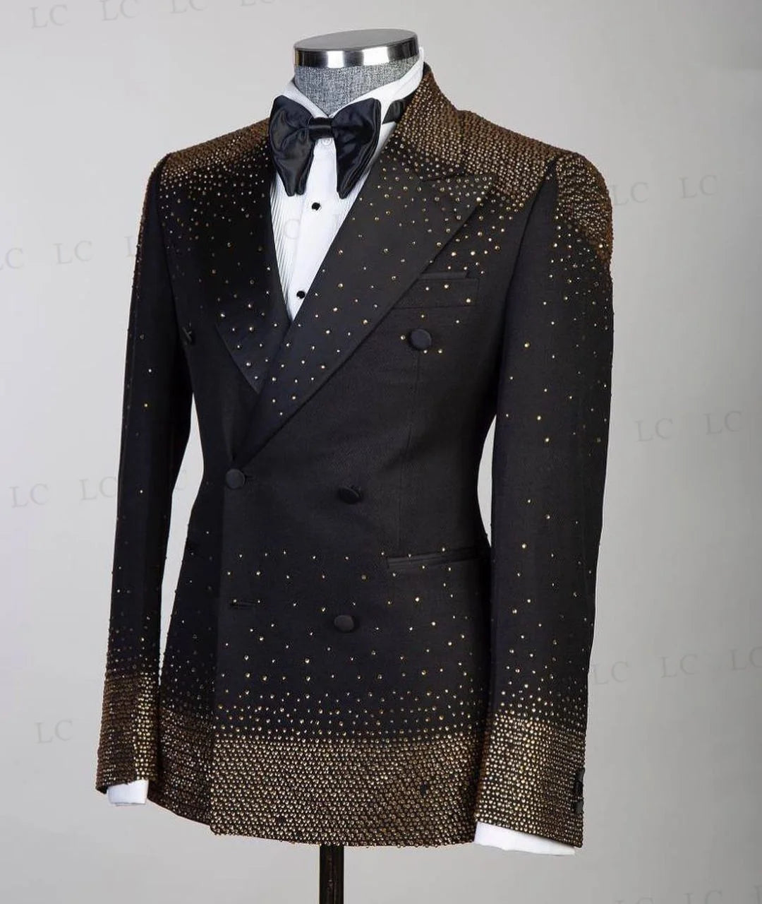 Élégant smoking perlé pour homme - Ensemble luxueux 2 pièces blazer et pantalon orné de cristaux - Parfait pour les mariages, les bals de fin d'année et les événements formels - Grande taille disponible