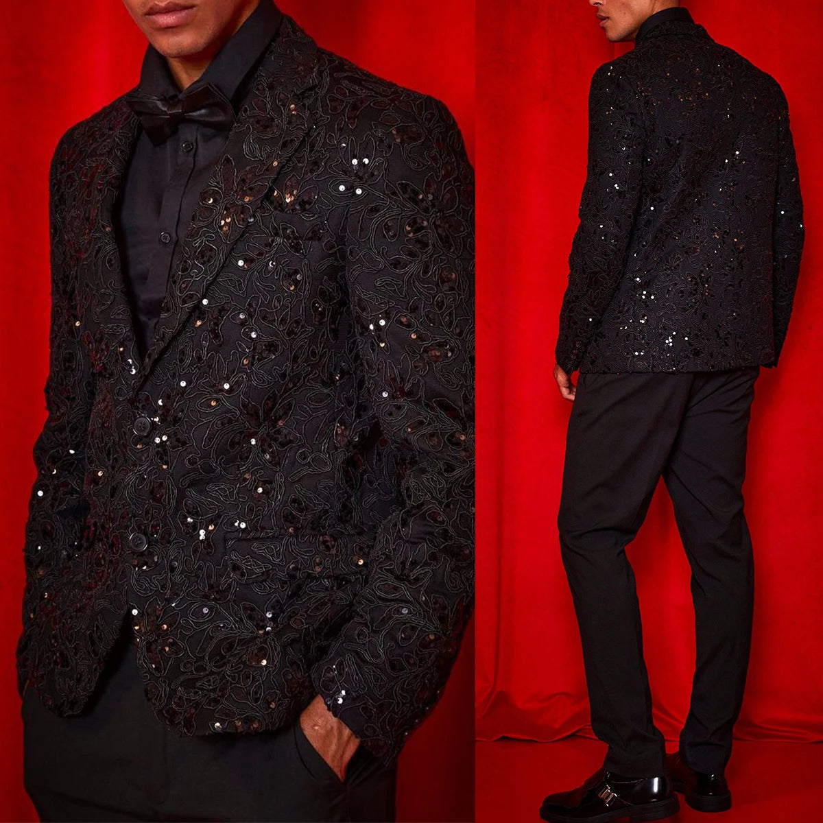 Luxury Wedding Suits for Men Notch Lapel Sequins Groom Wear Slim Fit Tuxedos Evening Party 2 Pieces Jacket Pants Custom Made