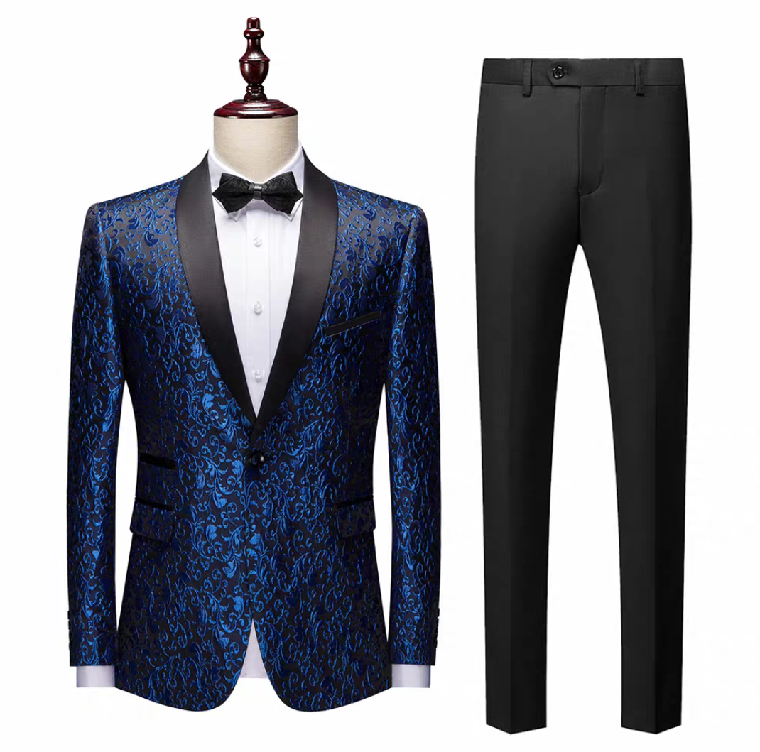 Luxury Wedding Tuxedo Blue Formal Groom Men Suits 2pcs Blazer  Pants Slim Fit Tailored Made Wedding Prom Party Suit