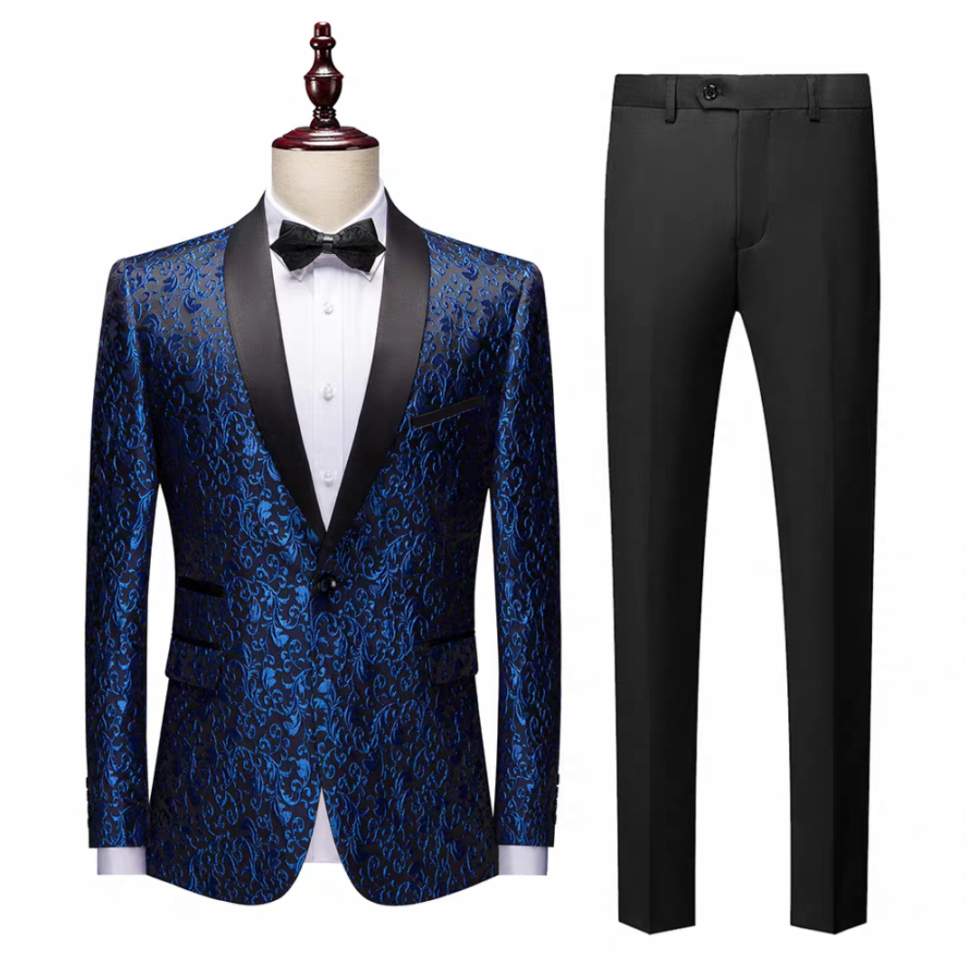 Costume de mariage de luxe bleu pour homme, 2 pièces, blazer, pantalon, coupe slim, sur mesure, pour bal de promo, fête 