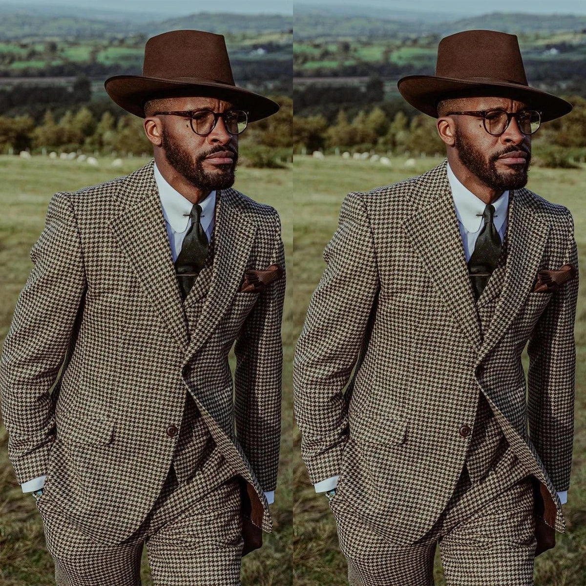 Costume de mariage d'hiver de luxe pour hommes, pied-de-poule, coupe slim, revers crantés, smoking, soirée d'affaires, 3 pièces, veste, pantalon, gilet