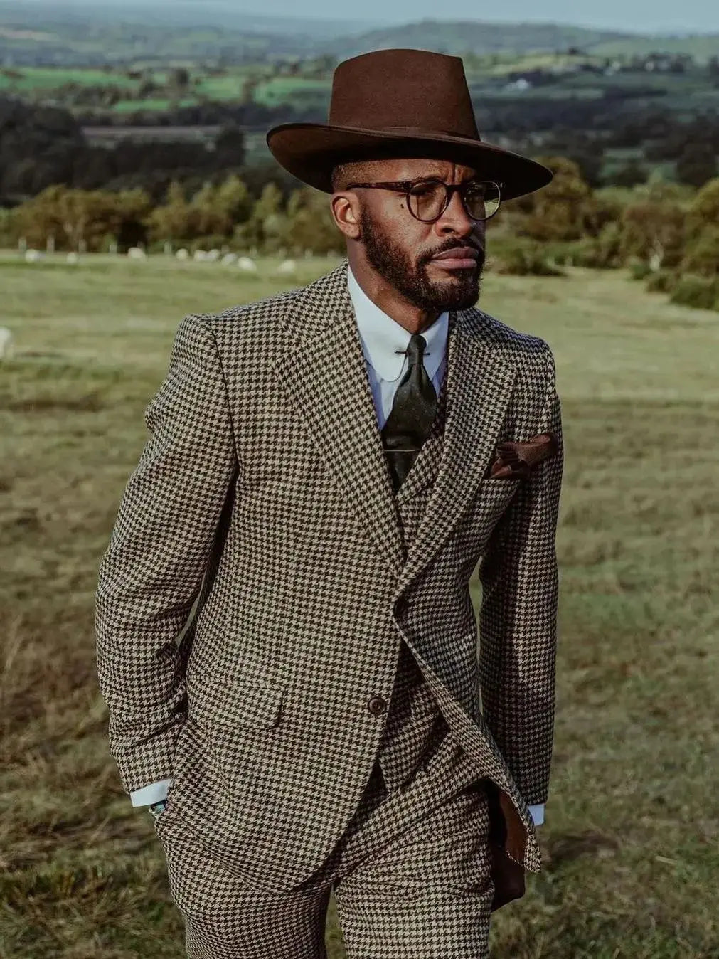 Costume de mariage d'hiver de luxe pour hommes, pied-de-poule, coupe slim, revers crantés, smoking, soirée d'affaires, 3 pièces, veste, pantalon, gilet
