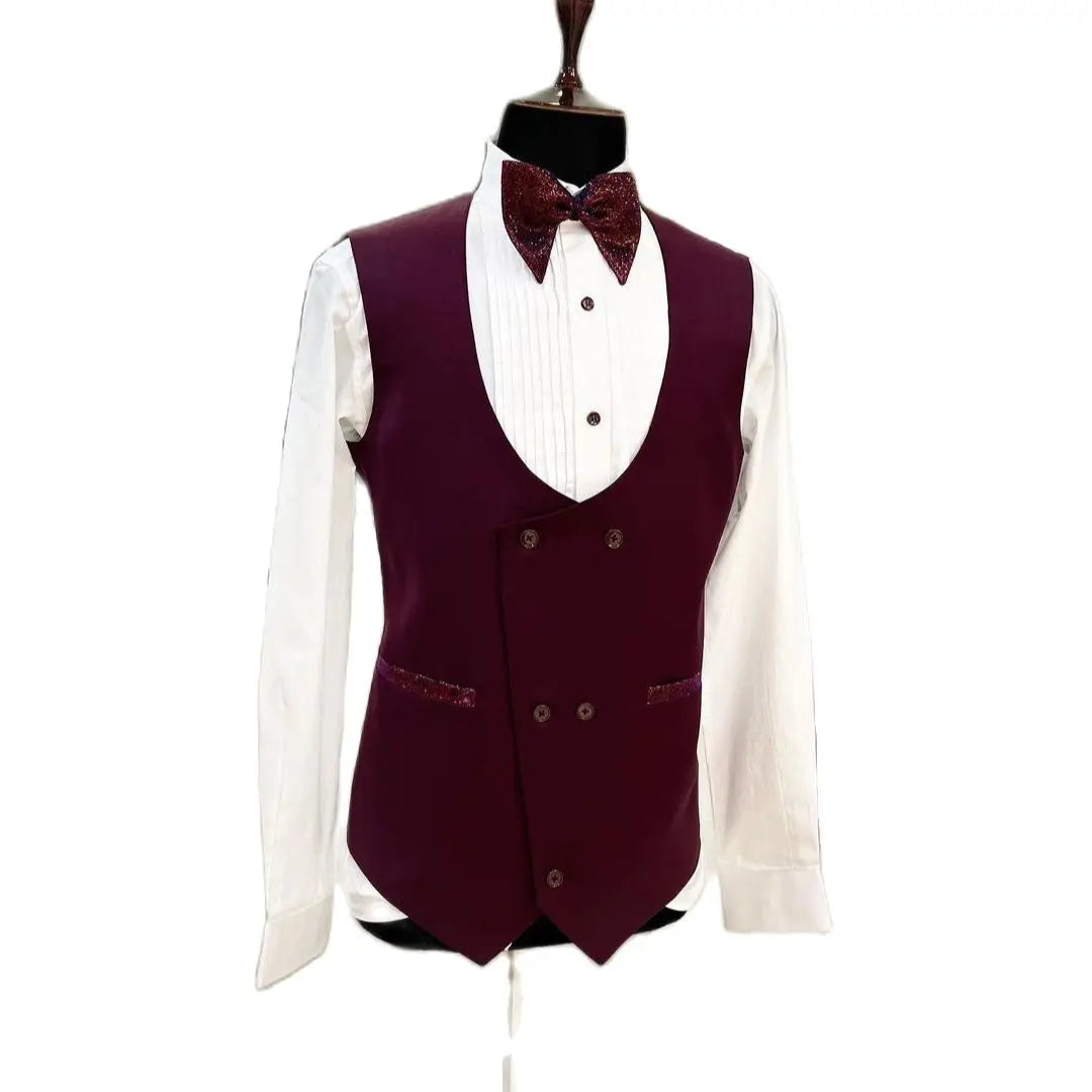 Elegant Burgundy 3-Piece Men's Suit with Shiny Lapel, Perfect for Weddings, Formal Events, and Proms - Tailcoat, Trousers & Vest Set