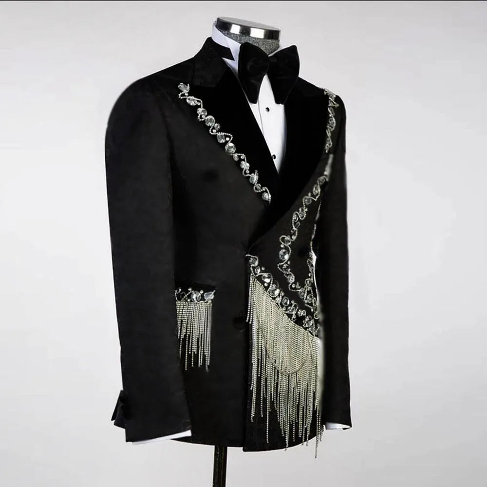Costume homme 2 pièces, veste et pantalon à perles et cristaux, smoking de marié sur mesure, croisé, pour bal de promo, pour homme