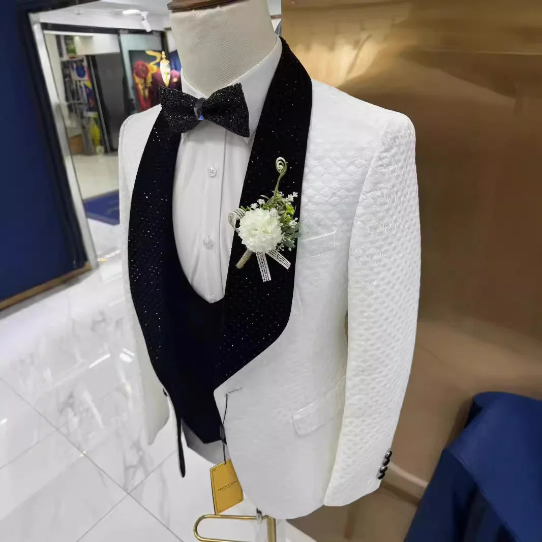 Costume homme 3 pièces en diamant pressé pour mariage décontracté