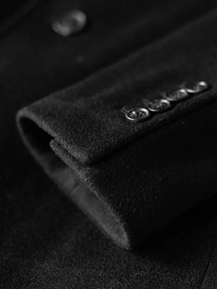Mauroicardi - Gabardina larga negra cálida para hombre, otoño-invierno, de un solo pecho, de mezcla de lana de lujo 