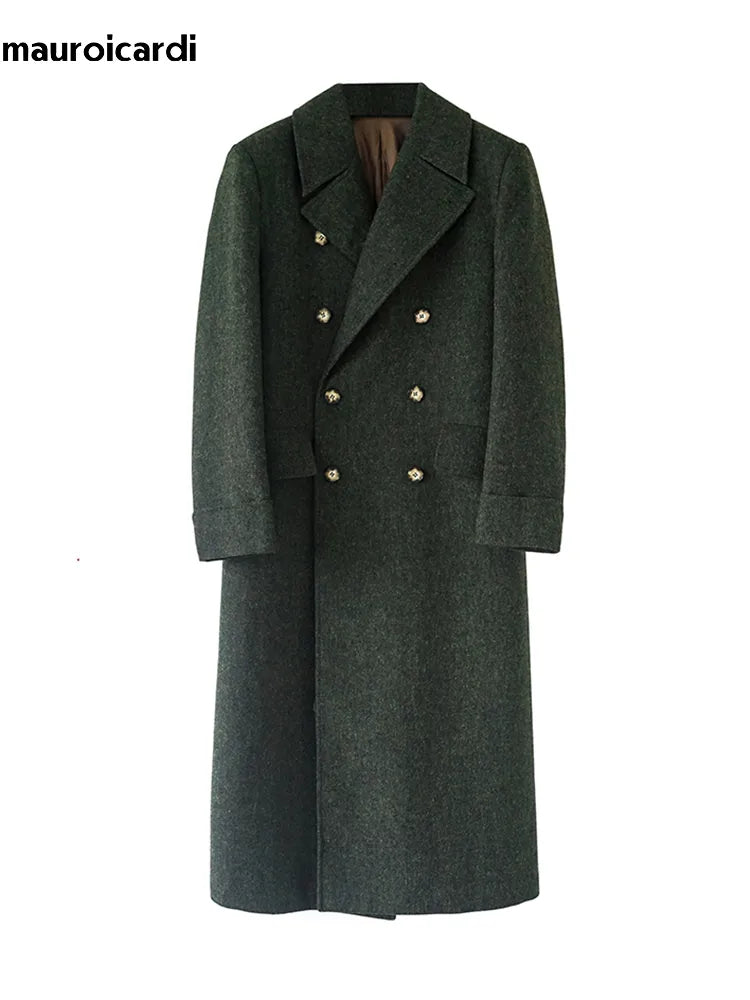 Manteau long et chaud vert pour homme, style anglais, croisé, en laine mélangée, collection automne-hiver 