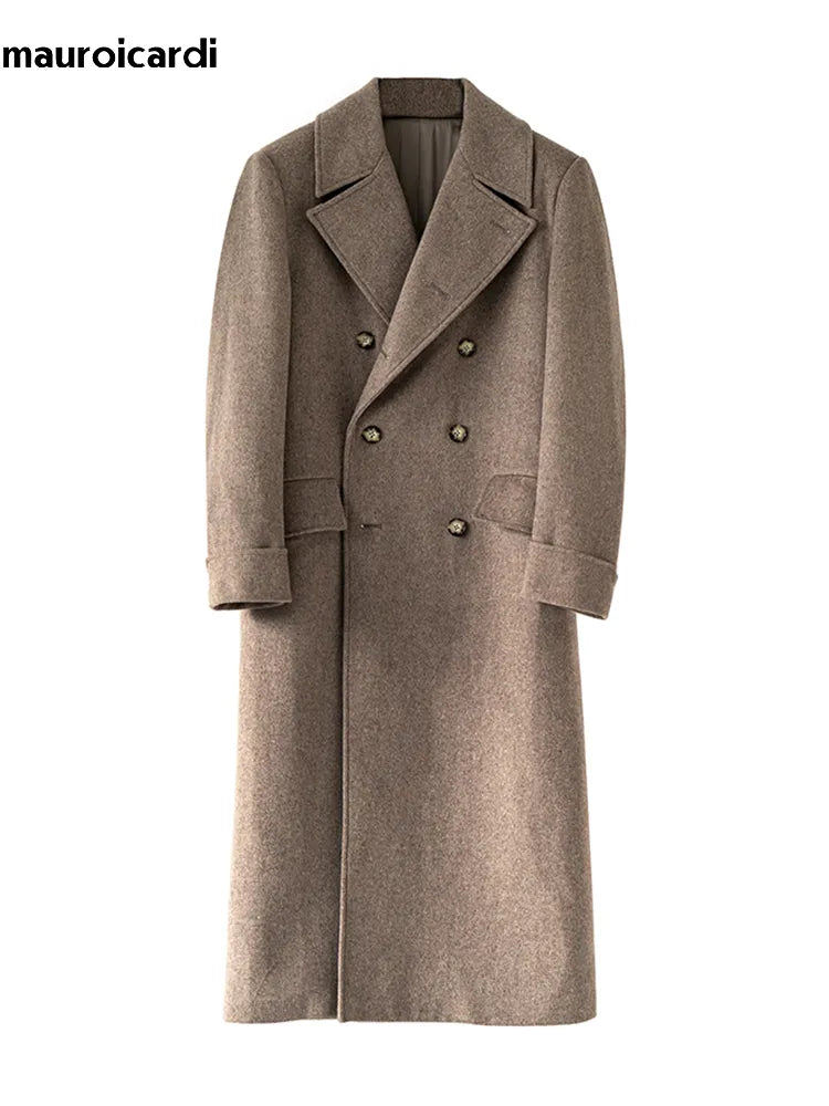Manteau long et chaud vert pour homme, style anglais, croisé, en laine mélangée, collection automne-hiver 