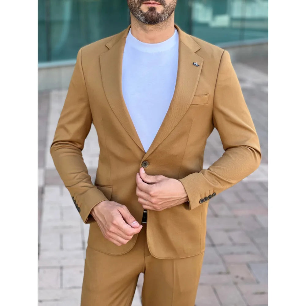 Men Blazer Suit Terno Outfits Regular Prom Khaki Single Breasted Notched Lapel Two Piece Jacket Pants Slim Fit