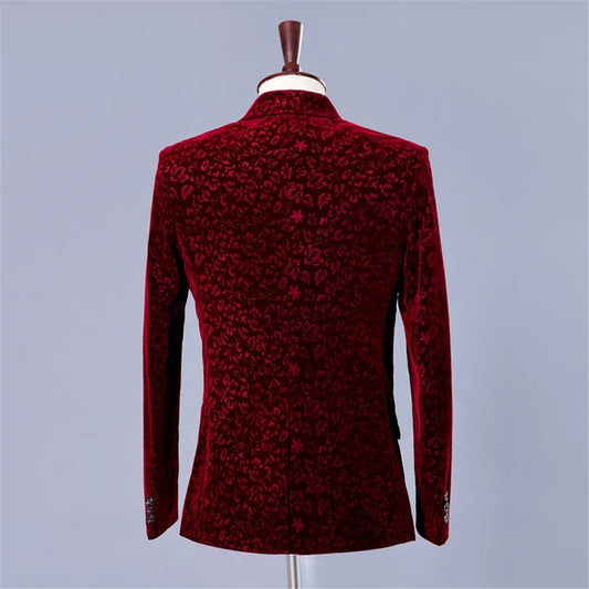 Veste de costume en velours bordeaux pour homme, blazer de mariage, costume de bal, costume pour homme avec pantalon, robe de soirée formelle