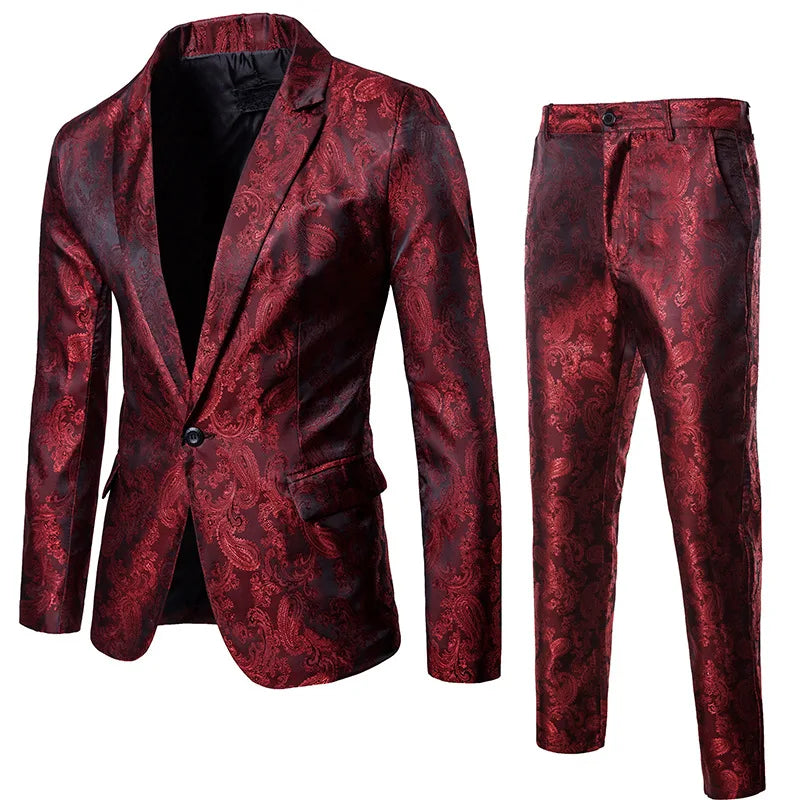 Men Classic Jacquard Suit 2 Piece Set Men's Dance Party Luxury Tuxedo Dress