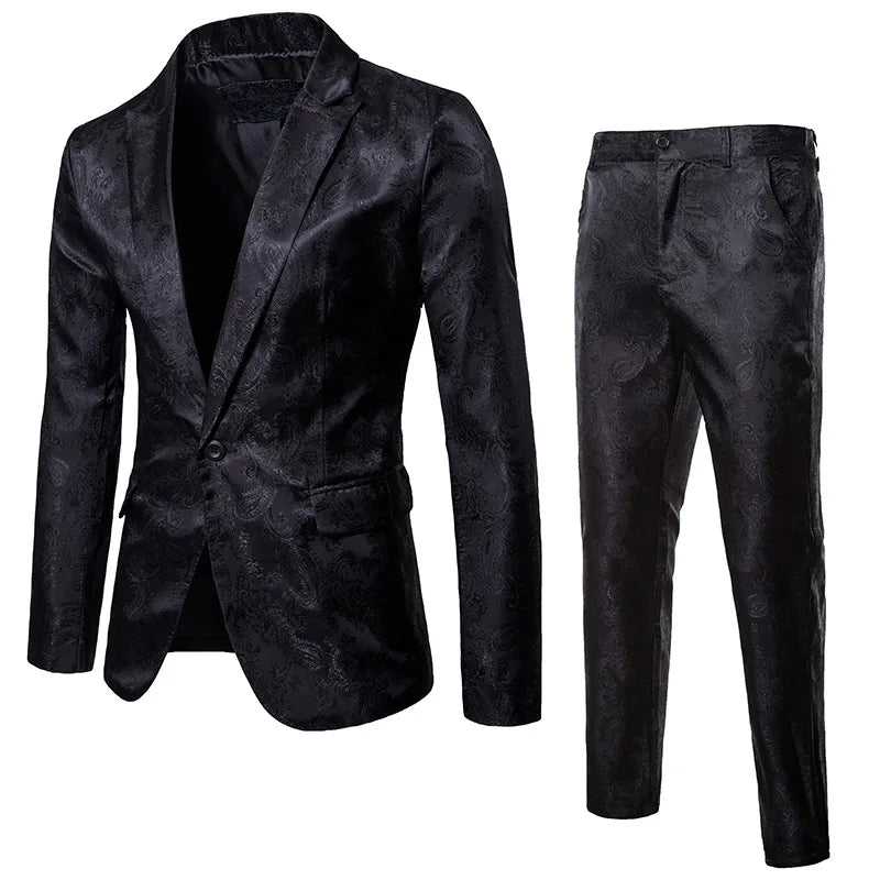 Men Classic Jacquard Suit 2 Piece Set Men's Dance Party Luxury Tuxedo Dress