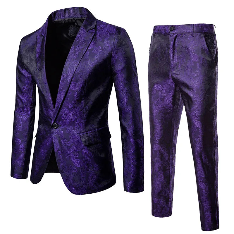 Men Classic Jacquard Suit 2 Piece Set Men's Dance Party Luxury Tuxedo Dress