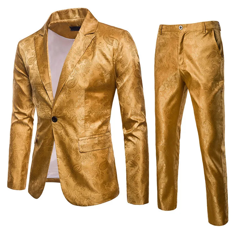 Men Classic Jacquard Suit 2 Piece Set Men's Dance Party Luxury Tuxedo Dress