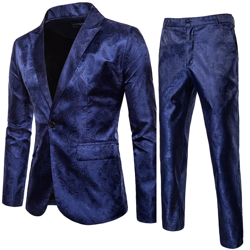 Men Classic Jacquard Suit 2 Piece Set Men's Dance Party Luxury Tuxedo Dress