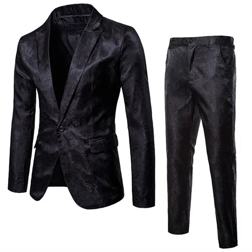 Men Classic Jacquard Suit 2 Piece Set Men's Dance Party Luxury Tuxedo Dress